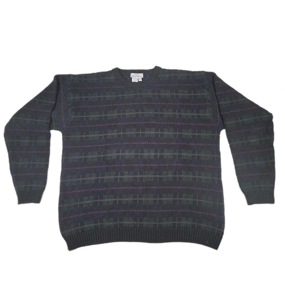 Vintage‎ 90s AKA Eddie Bauer Sweater Geometric Tartan Stripe Cotton XL Tall